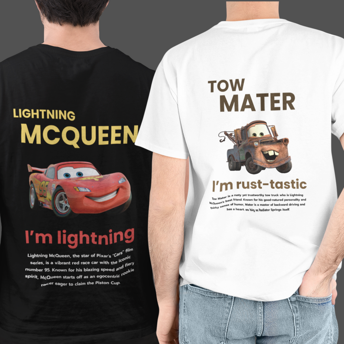 Cars Lightning McQueen and Tow Mater (Set of 2) - Pair Regular Fit Tees